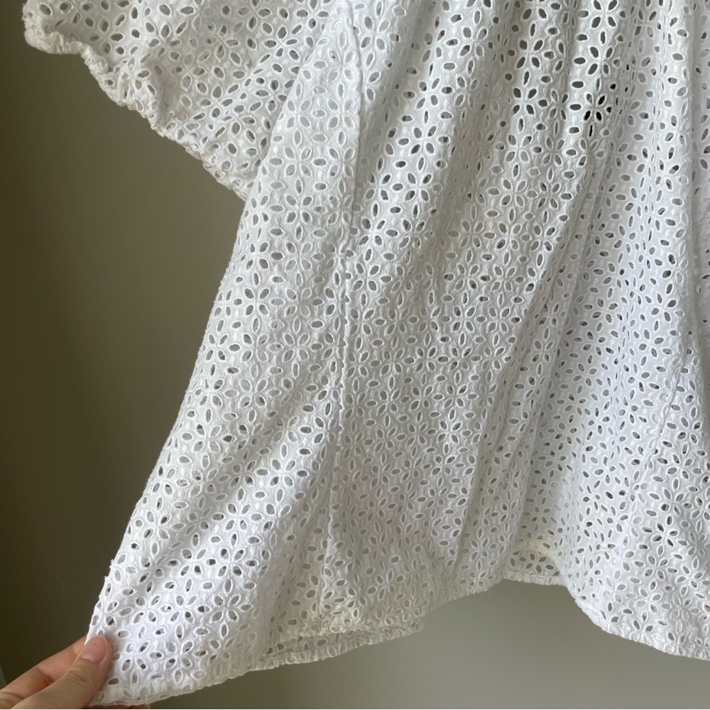 J. Crew V-Back Puff-Sleeve Eyelet Top - White - Size 14 Womens EUC - Picture 13 of 15